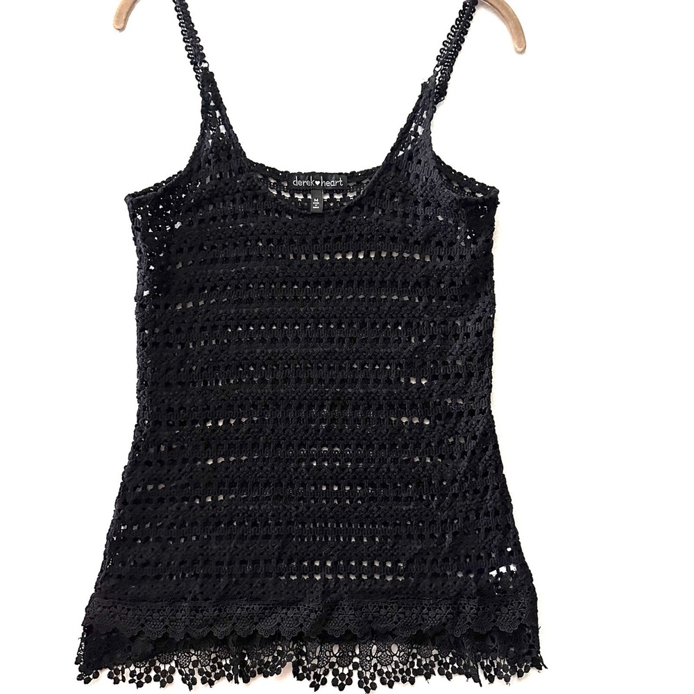 Derek Heart Black Crochet Tank Top